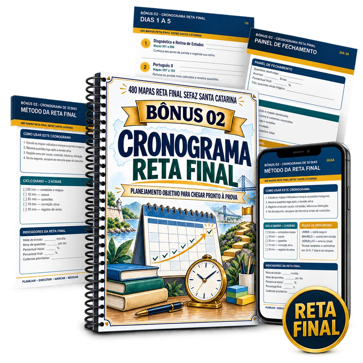 Cronograma Reta Final em caderno e celular